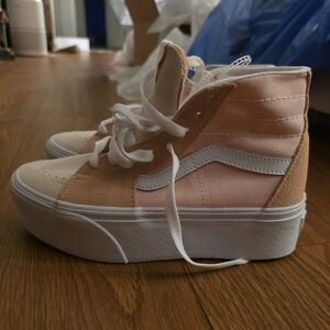 Vans Sk8-Hi Tapered Stacked Color Block Peach Platforms Sneakers Wit White Laces